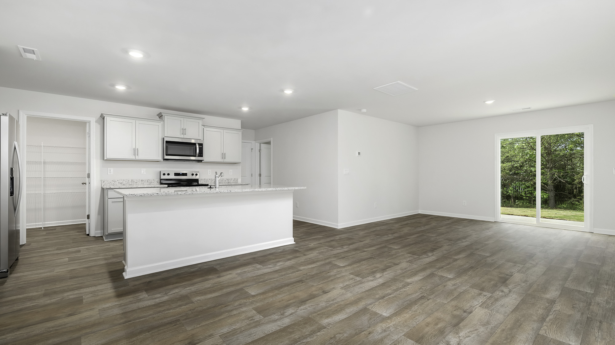 partial kitchen and living area view