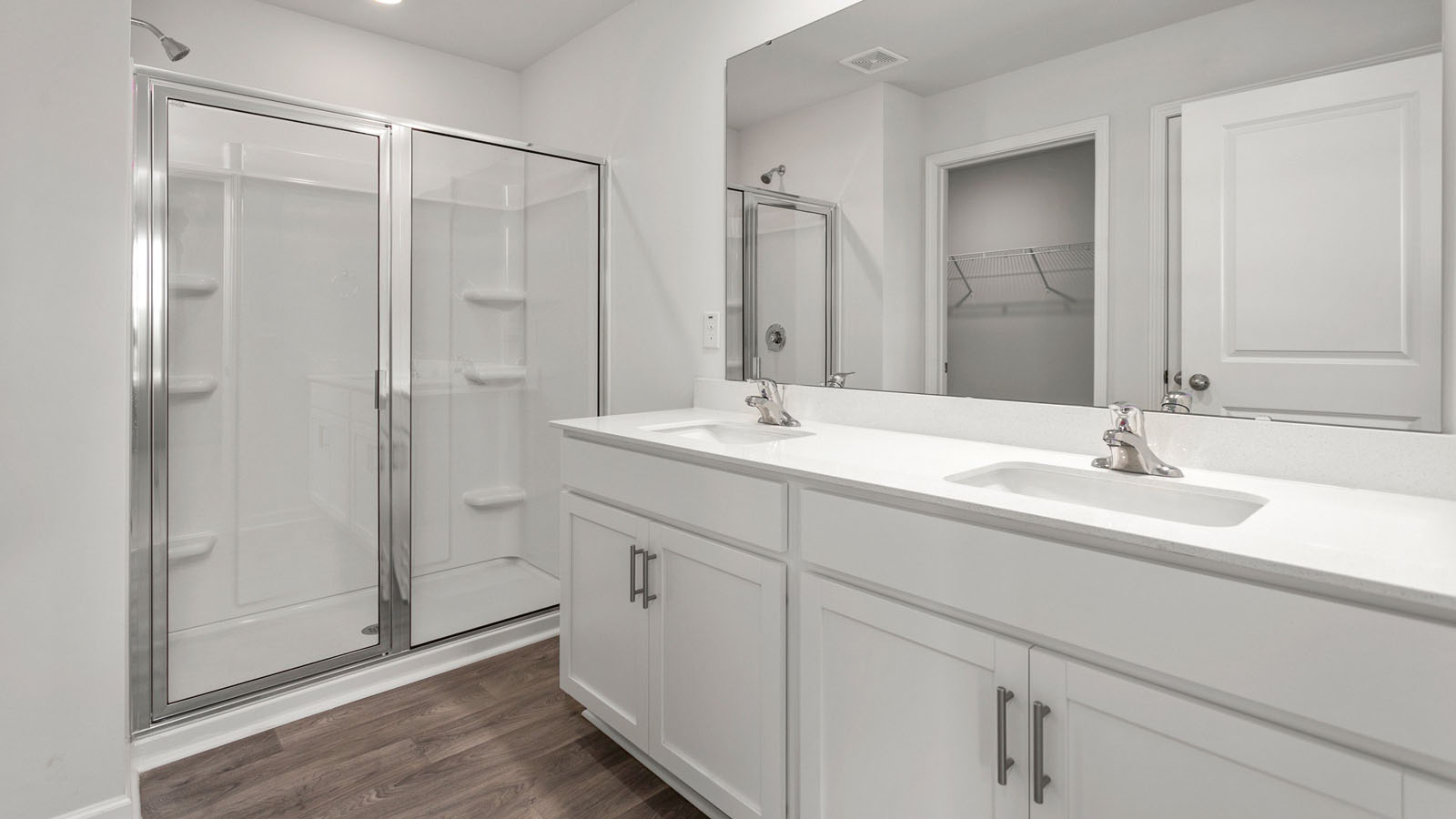 primary bathroom with dual sink