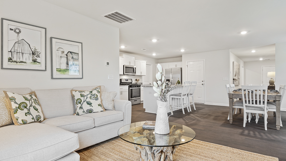 Living room with sliding glass doors