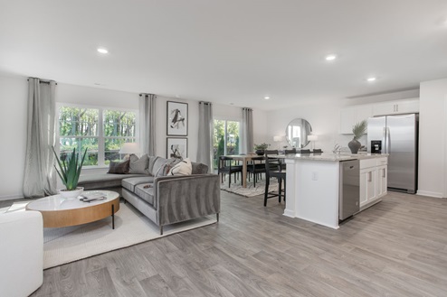 living room with vinyl floors and natural light