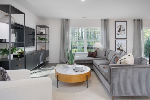 living room with vinyl floors and natural light