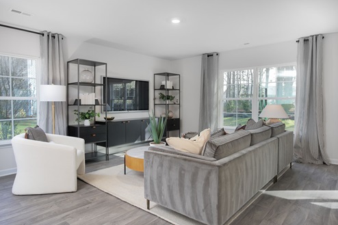 living room with vinyl floors and natural light