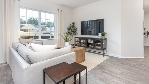 living room with vinyl floors and natural light