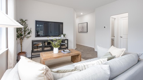 living room with vinyl floors and natural light