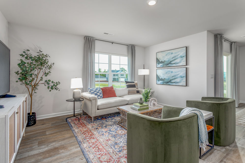 living room with vinyl floors and natural light