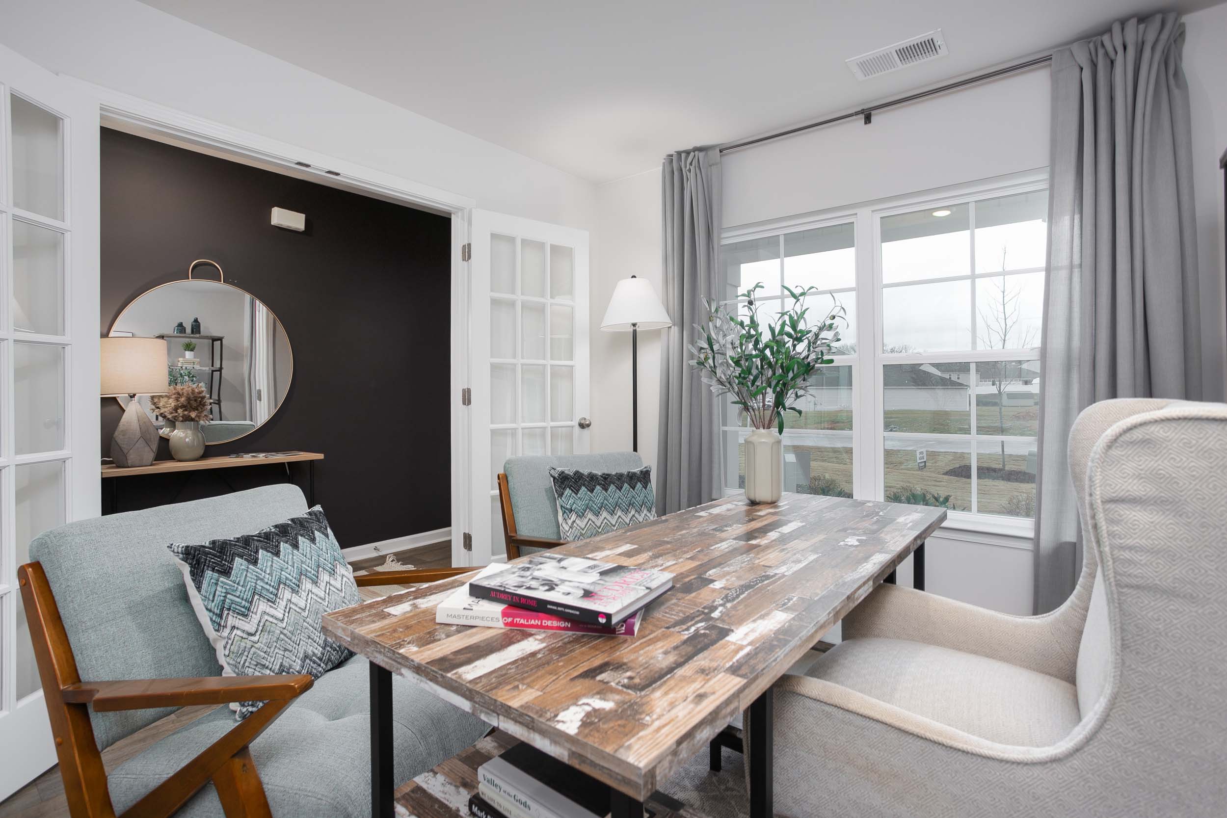office with vinyl floors and natural light