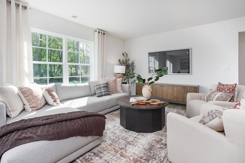 living room with vinyl floors and natural light