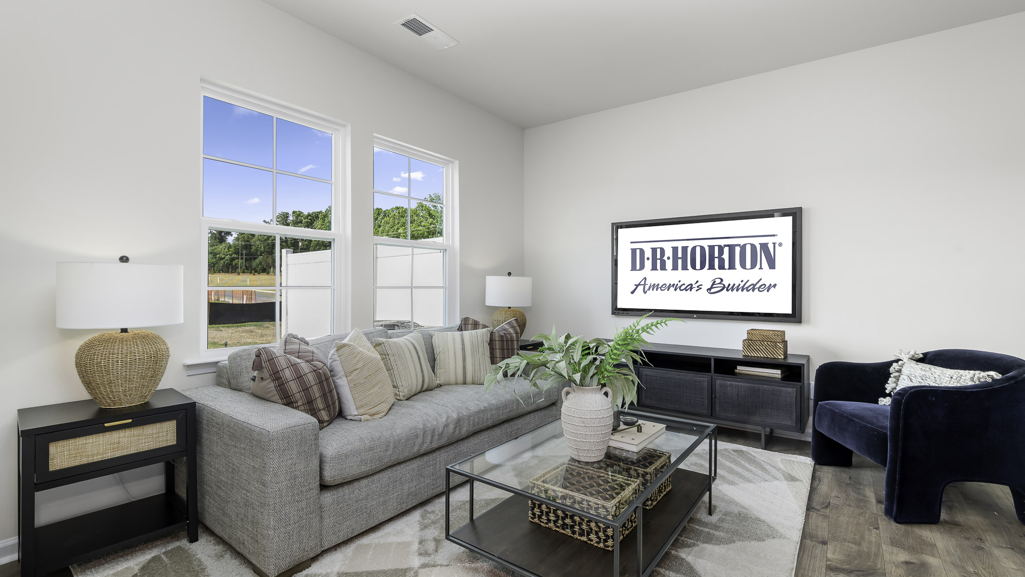 living room with double windows