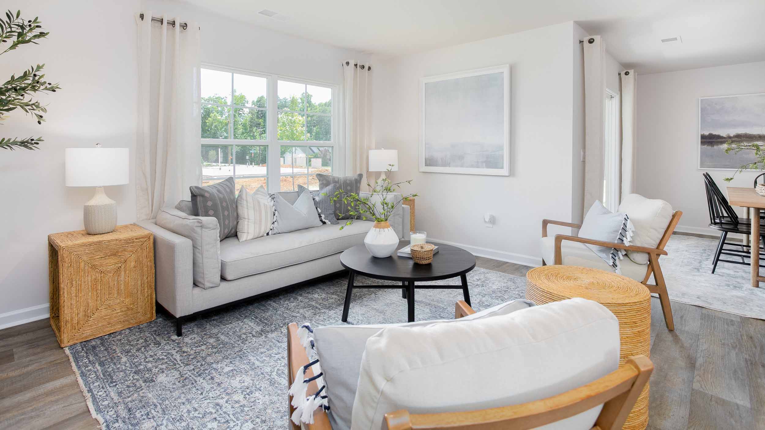 living area and dining room view