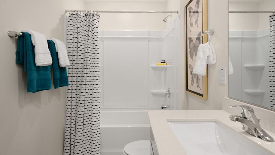 secondary bathroom with shower tub combo