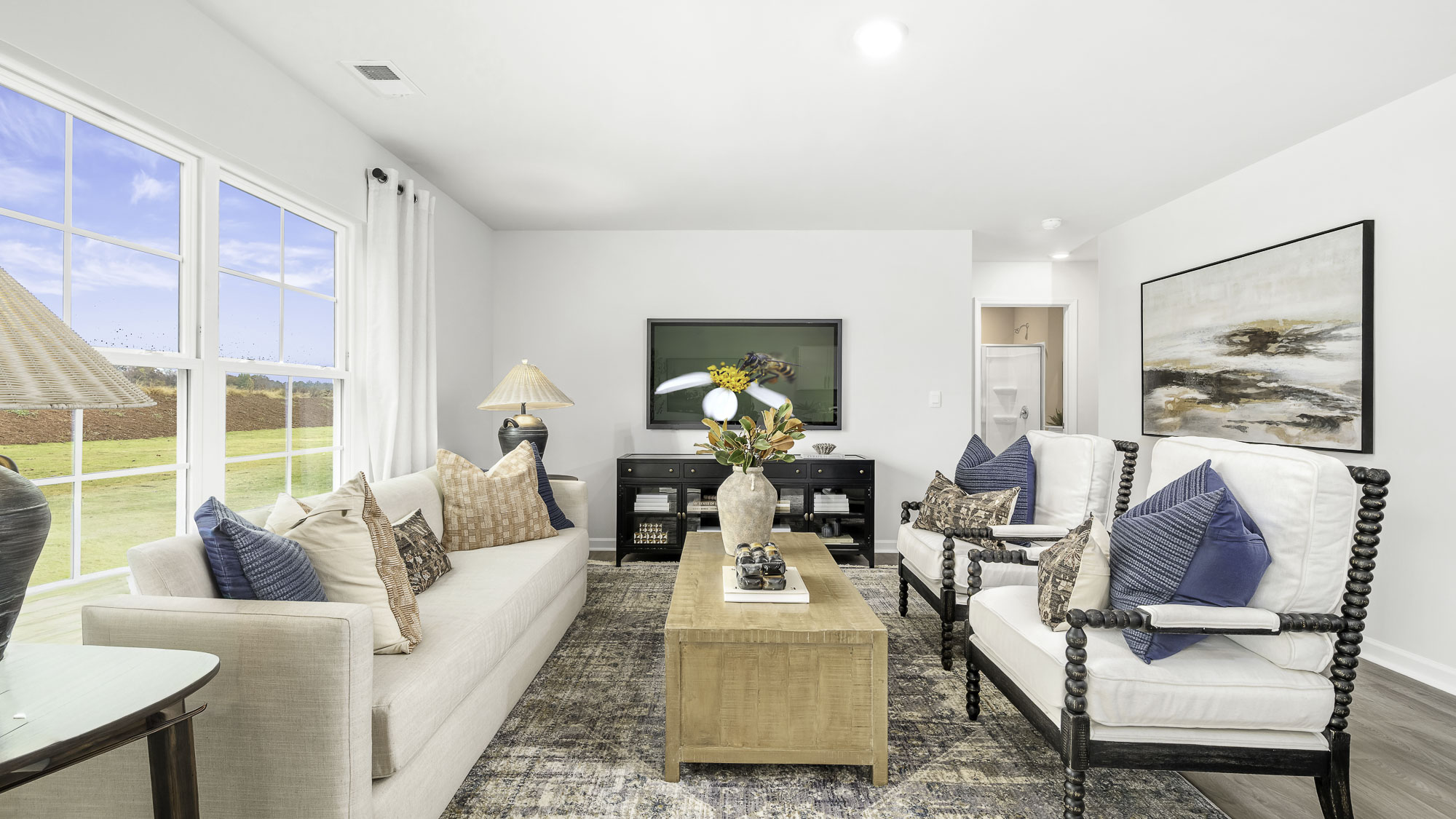 living room with vinyl flooring