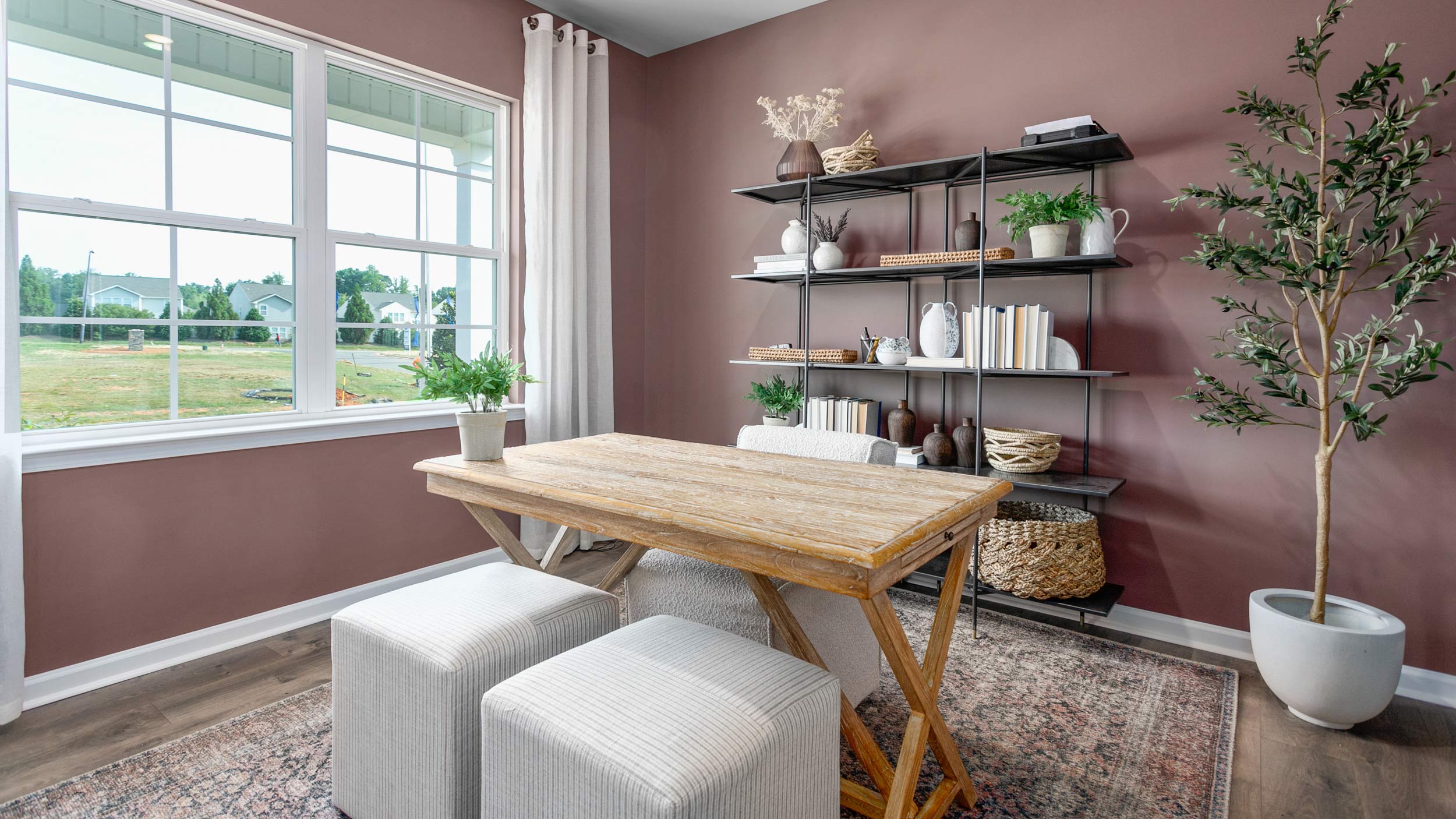 office with french doors and revwood floor