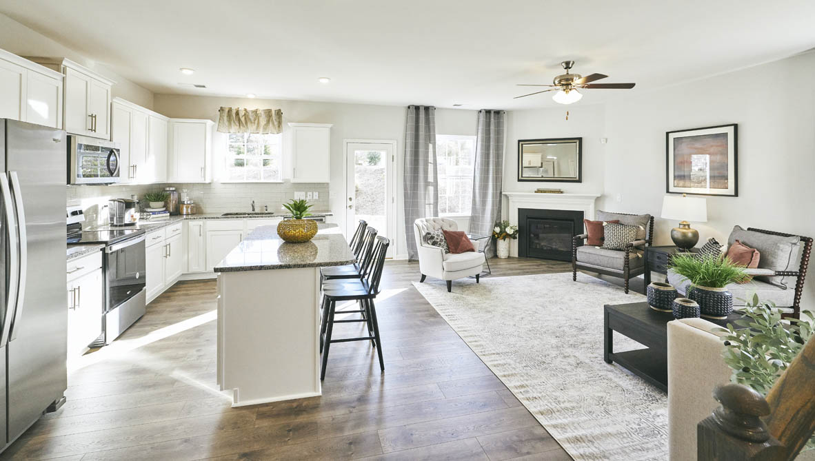 Living room with revwood floor