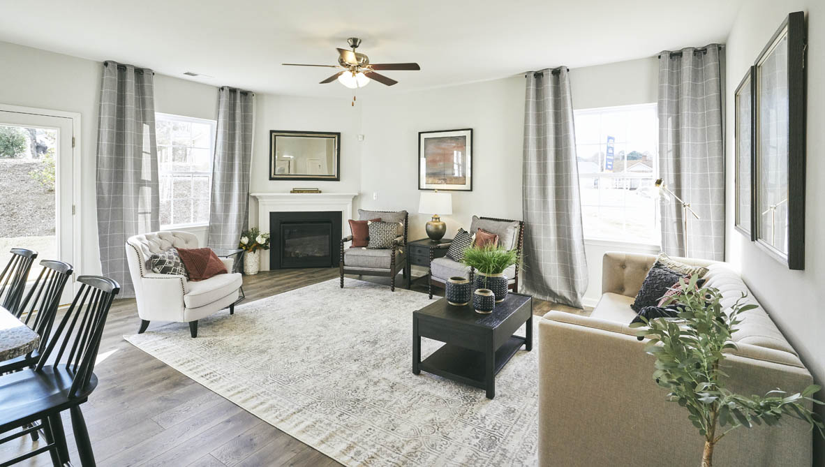 Living room with revwood floor