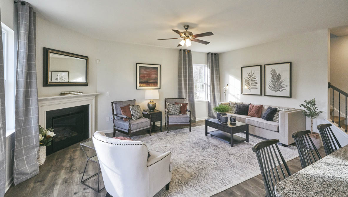 Living room with revwood floor