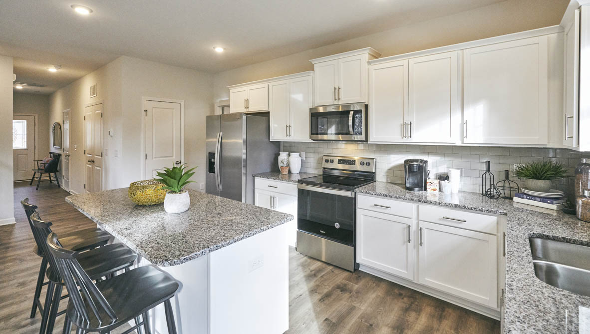 Living room with revwood floor