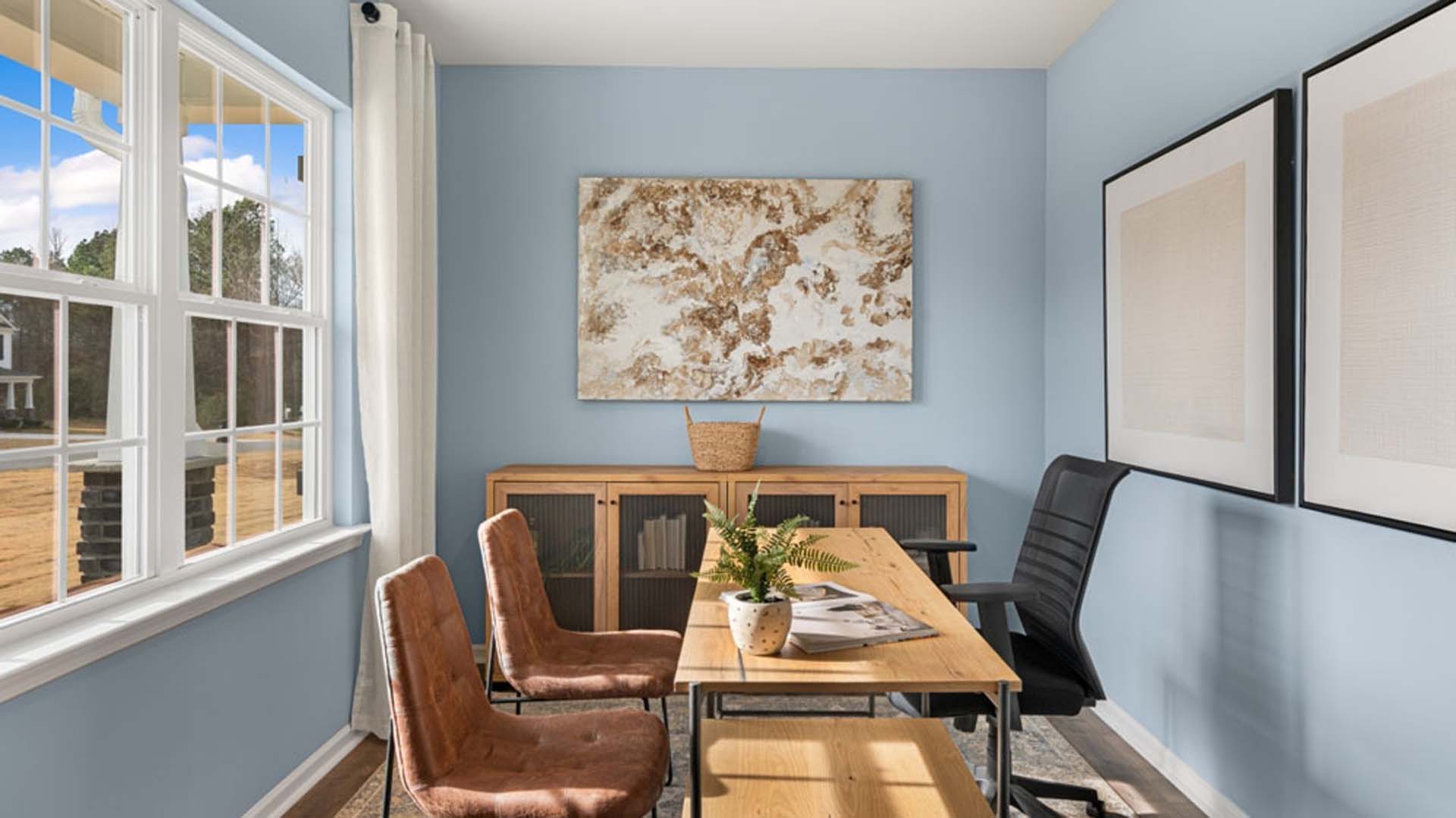 Office with french door and revwood floor