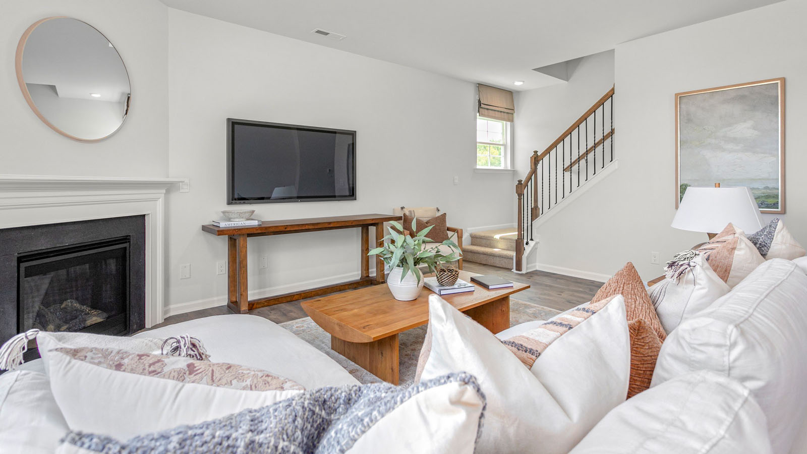 living room with gas fireplace