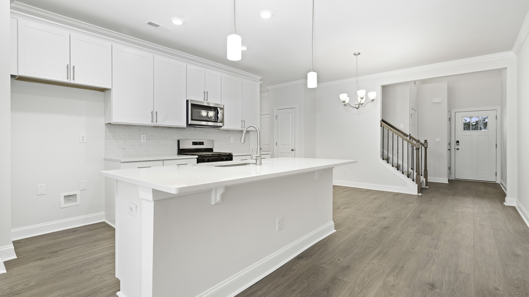 kitchen with a large eat in island