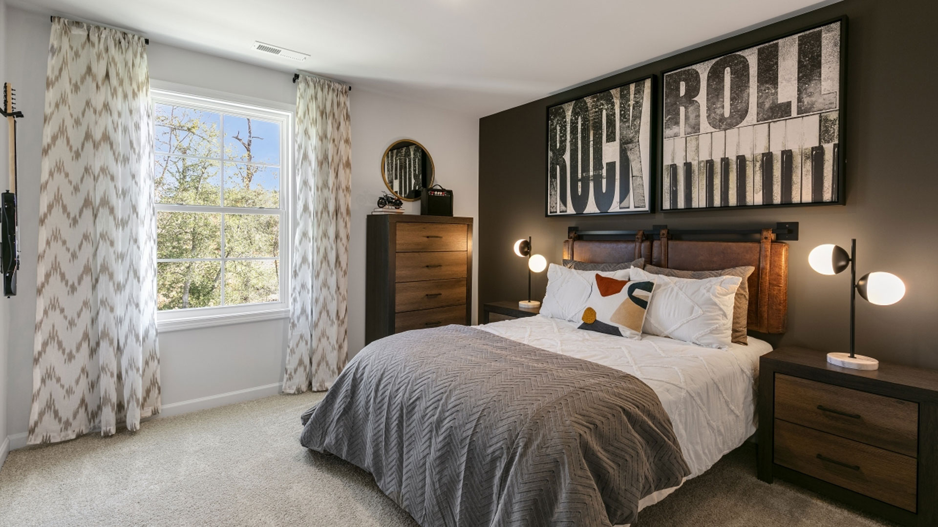 bedroom with carpet and window