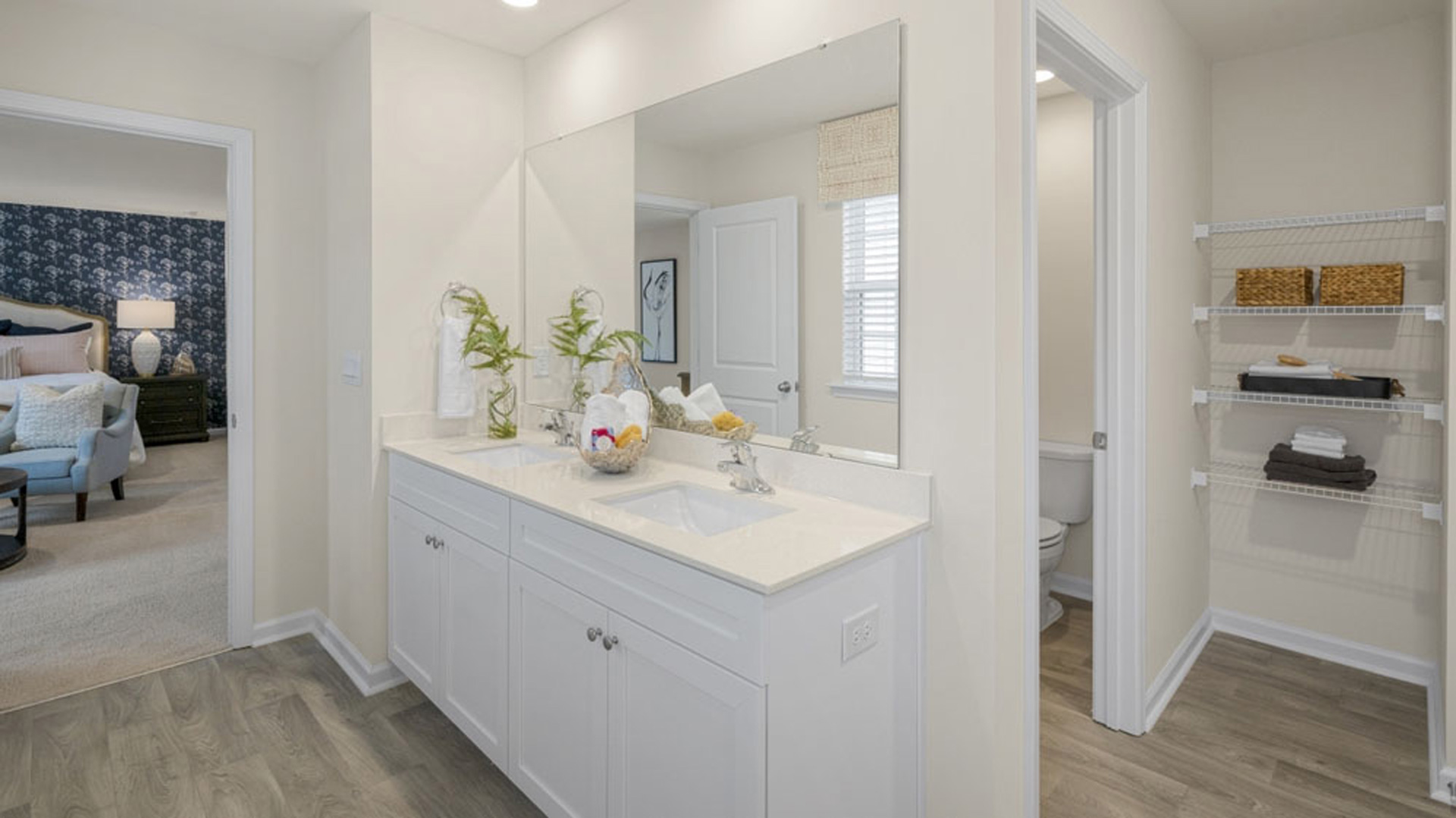primary bathroom with dual sink view