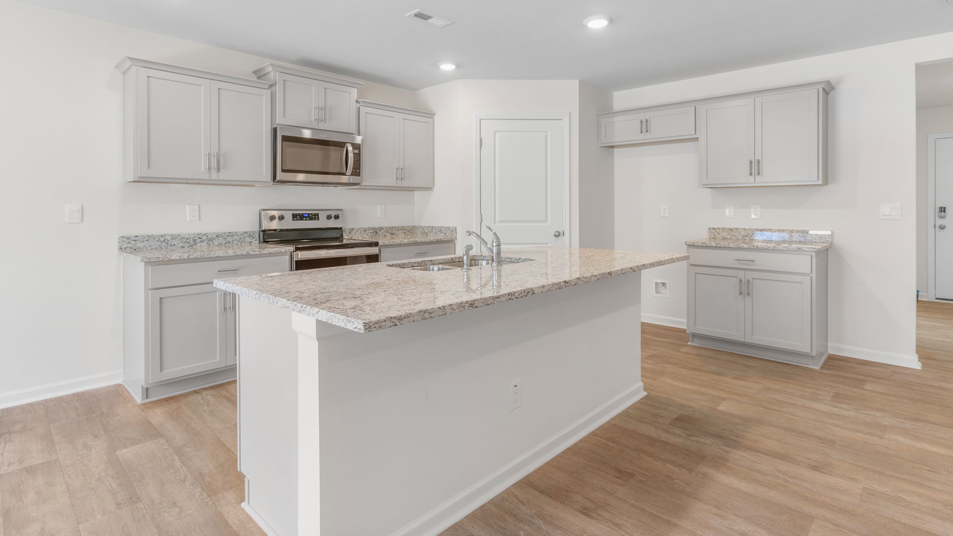 kitchen with gray cabinets