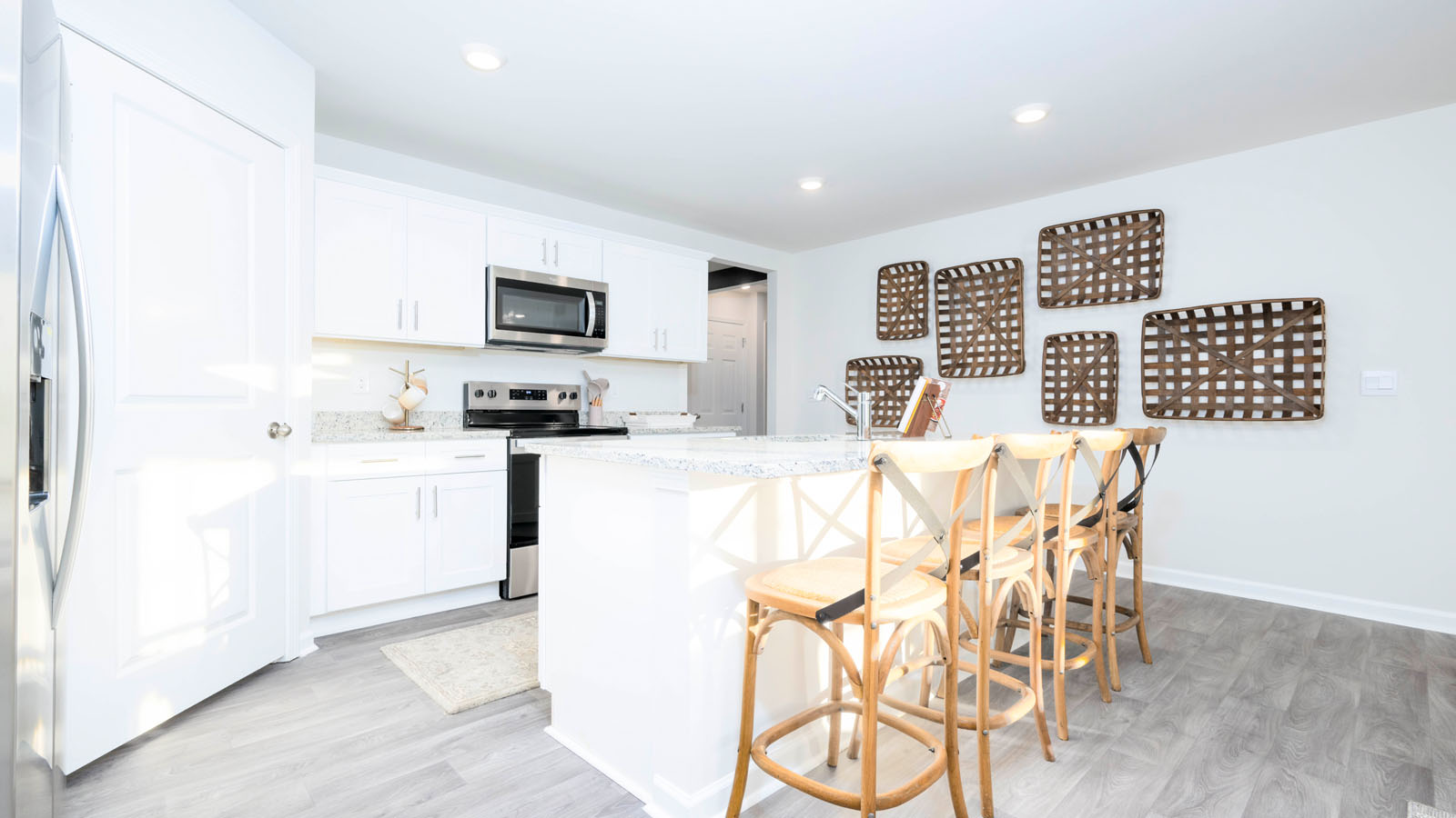 kitchen with white cabinets and granite countertops