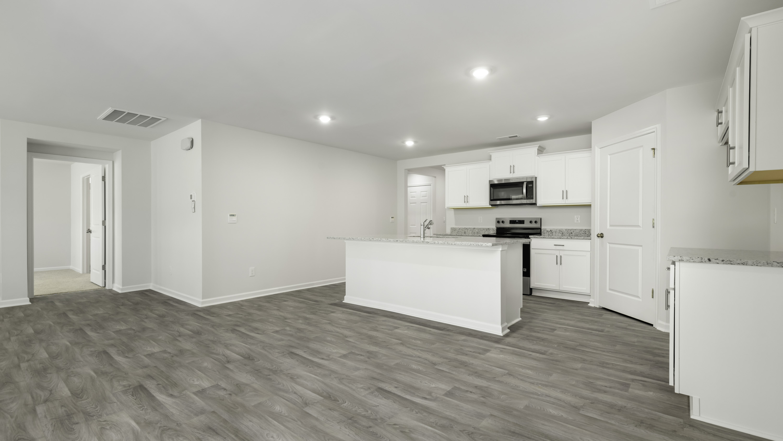 living area and kitchen