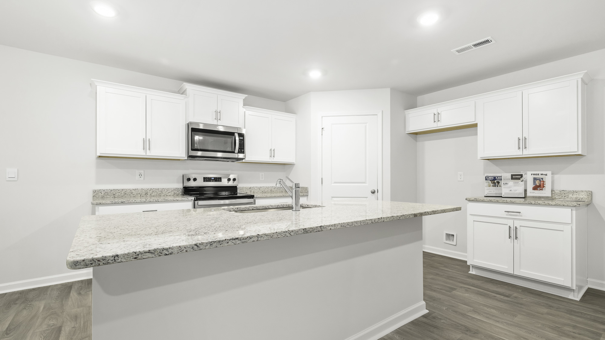 kitchen island with quartz countertops