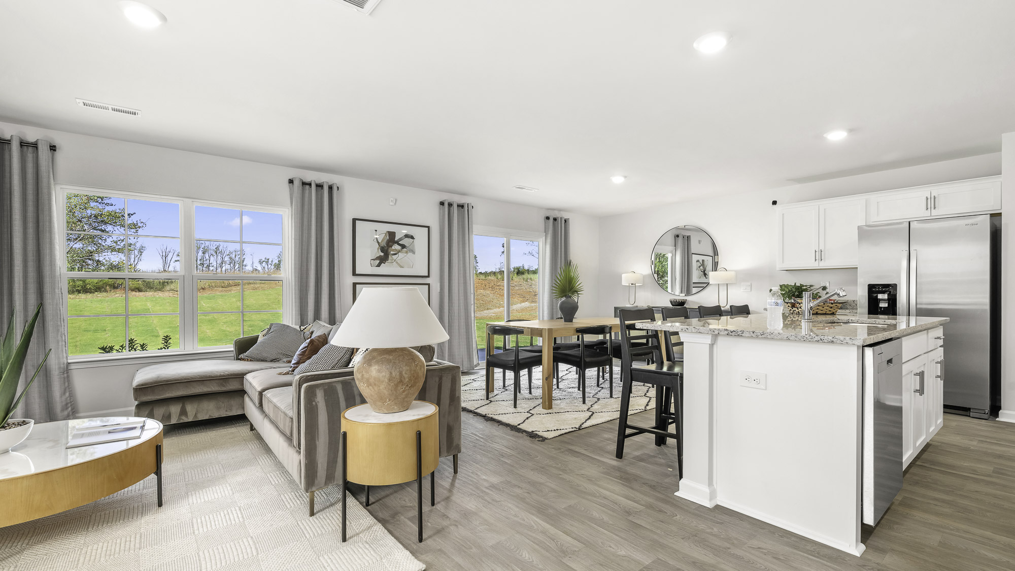 living room and partial kitchen