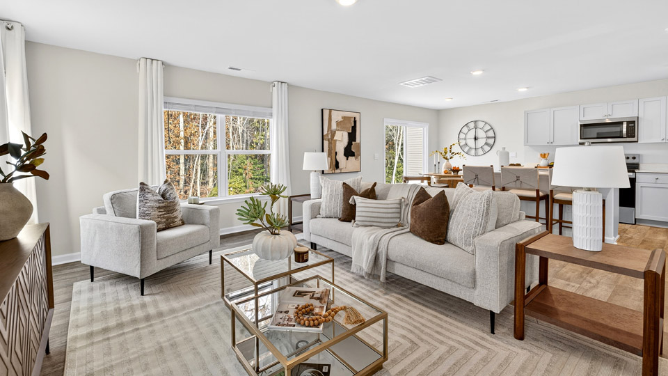 living room with revwood flooring
