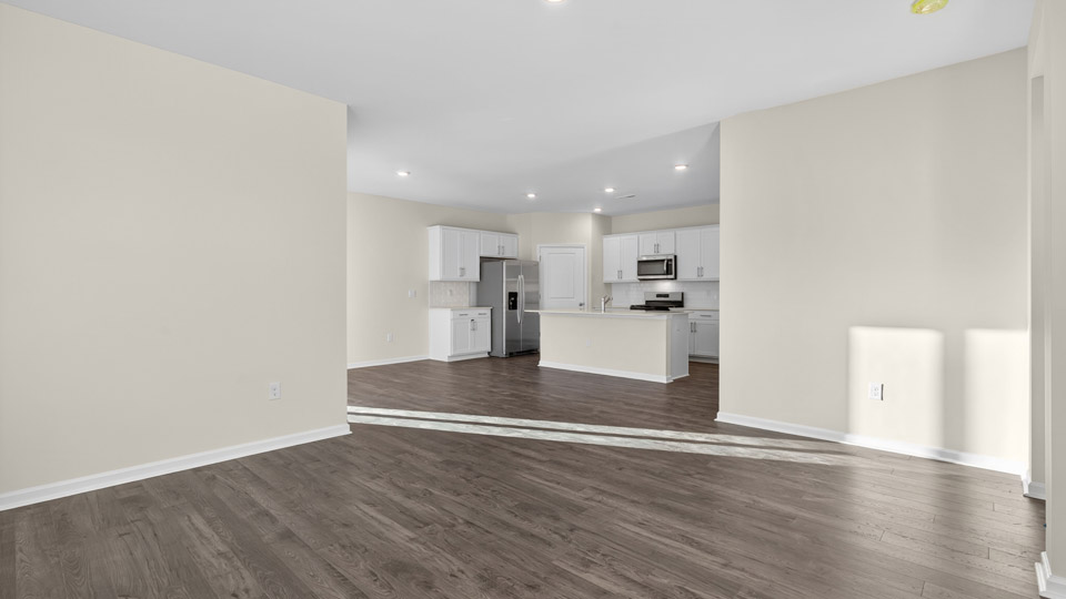 living room with revwood flooring