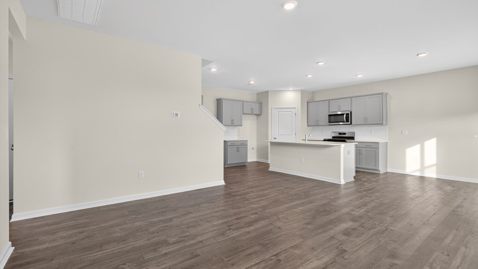 living room with revwood flooring
