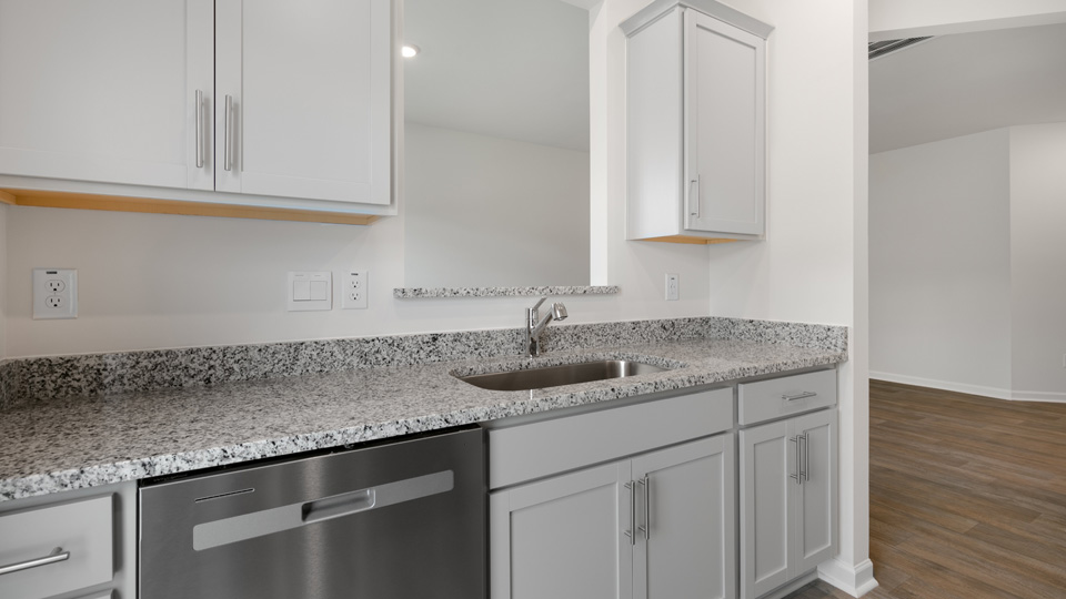 Kitchen with grey cabinets