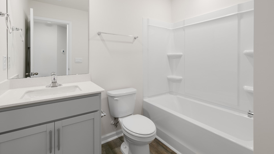 Bathroom with grey cabinets