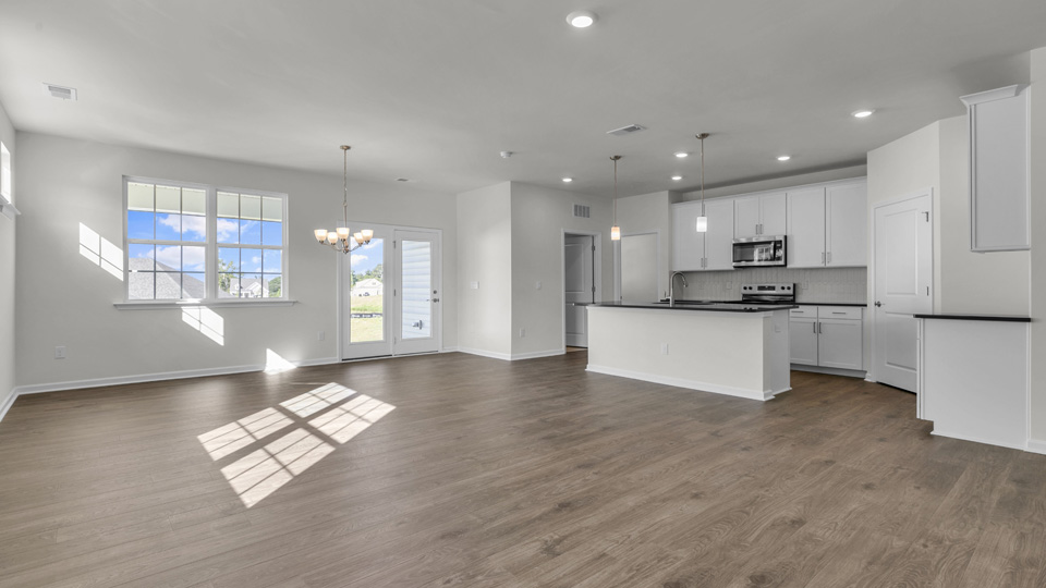living room overlooked by kitchen