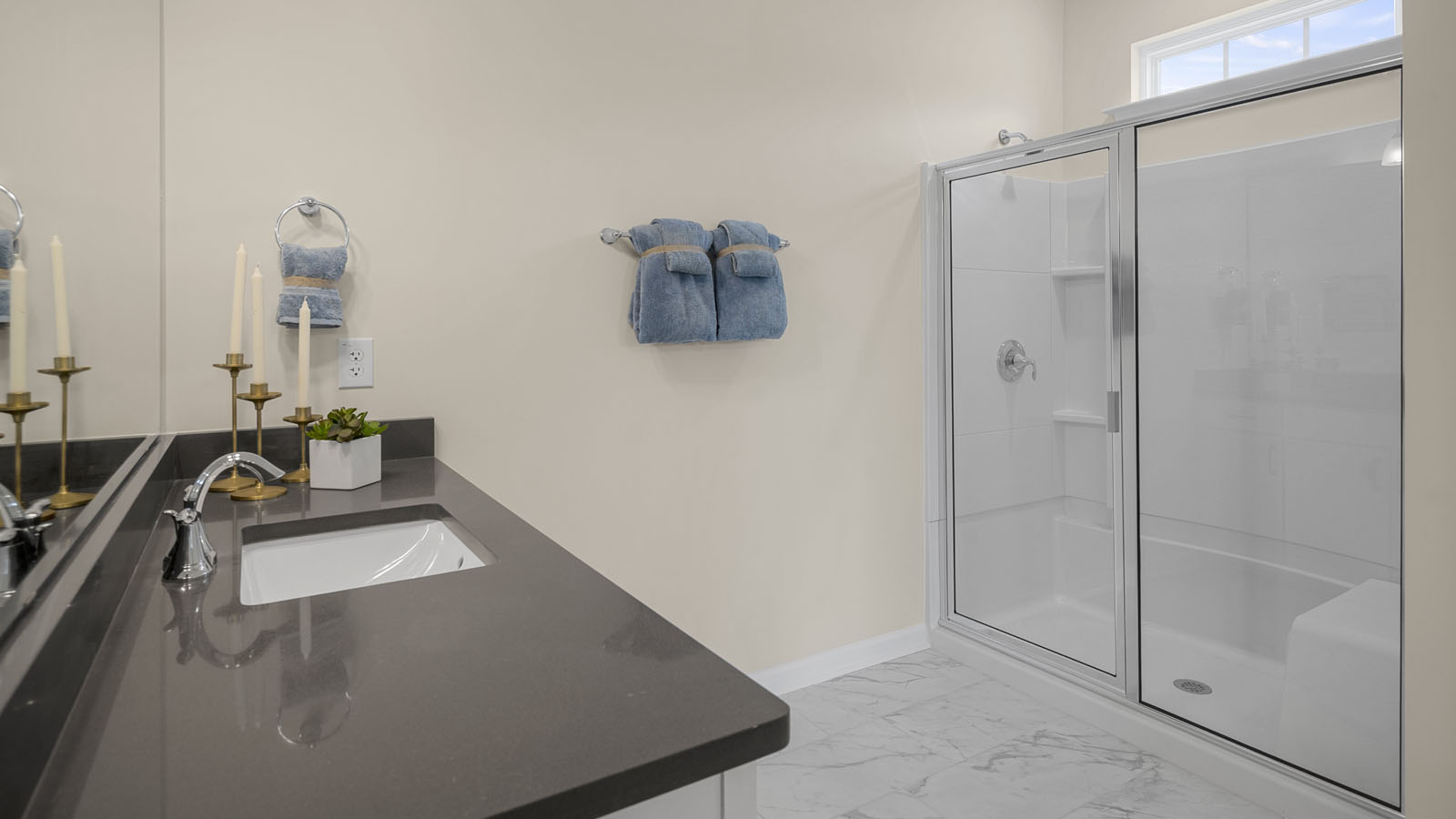 bathroom with quartz countertops