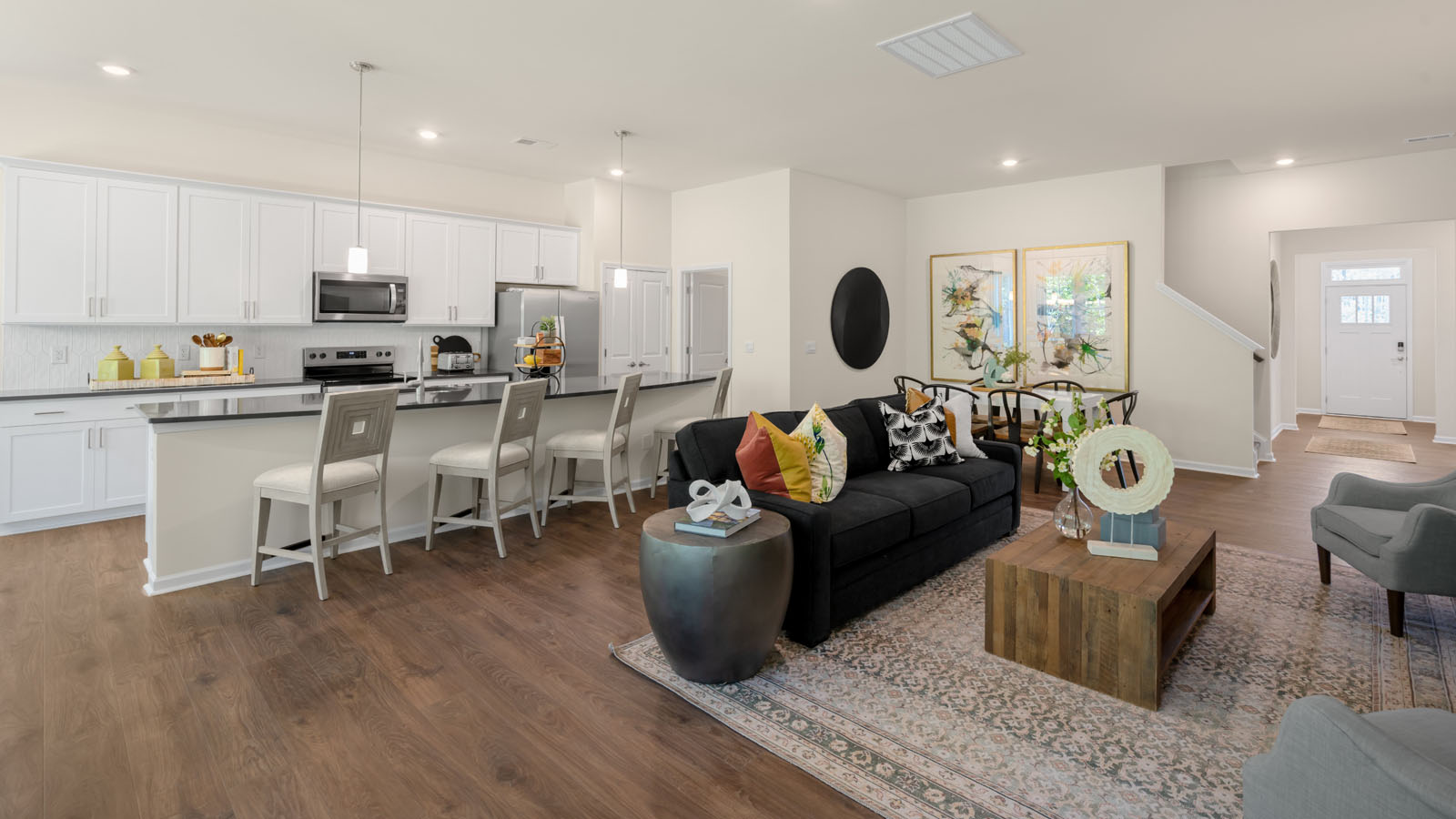 living room overlooked by kitchen