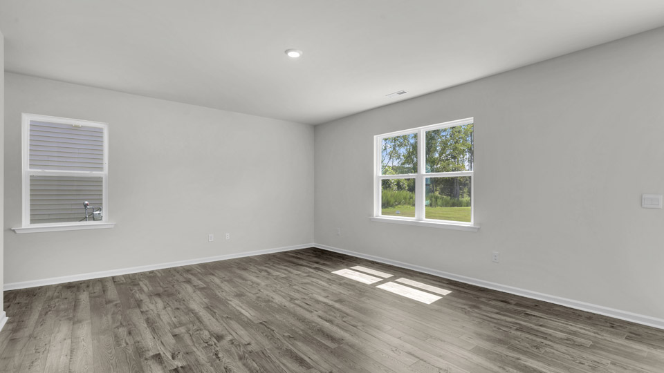 living room with revwood flooring
