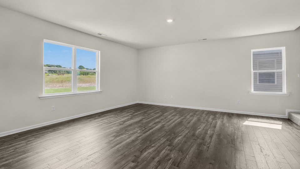living room with revwood flooring