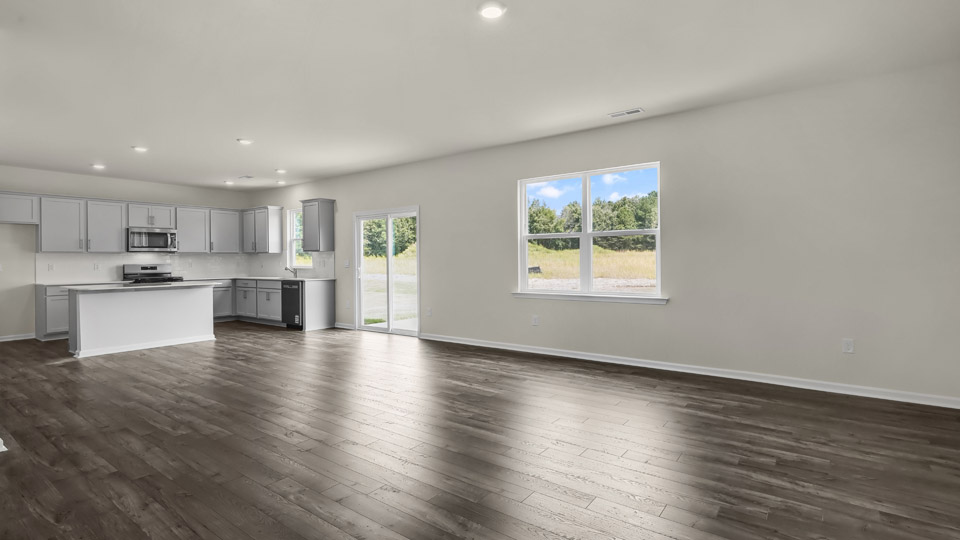 living room with revwood flooring