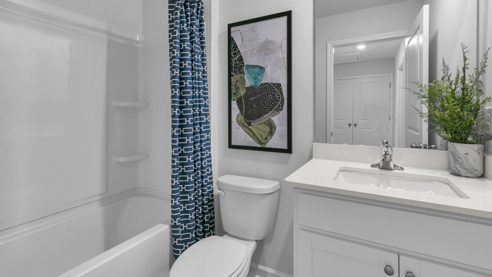 Bathroom with white cabinets