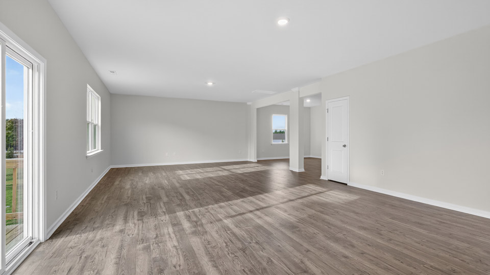 living room with revwood flooring