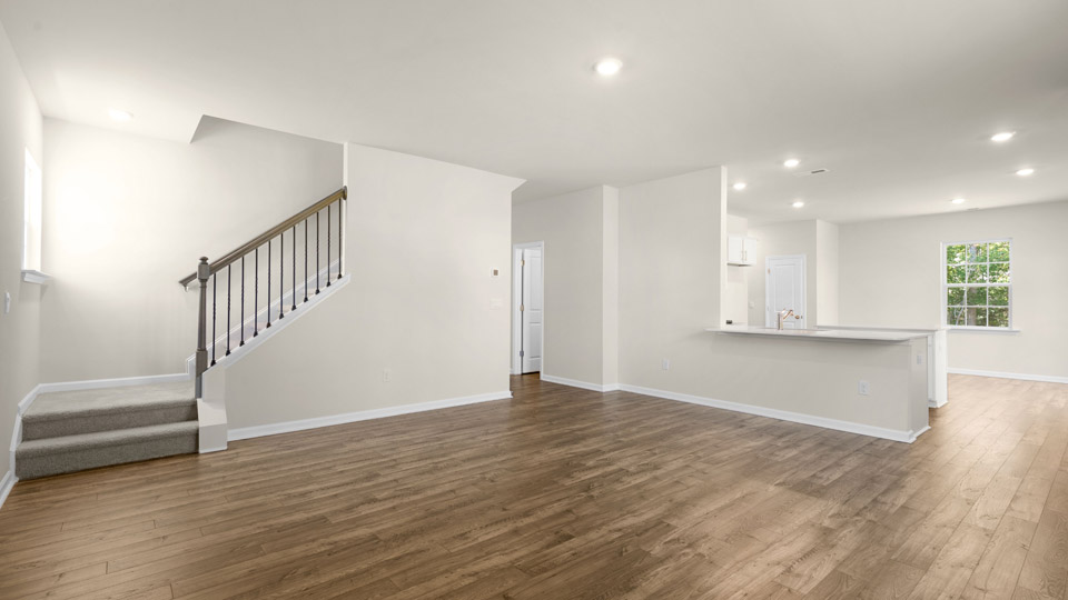 living room overlooked by kitchen