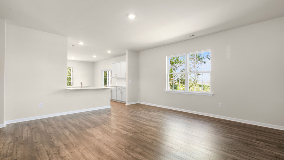 living room overlooked by kitchen