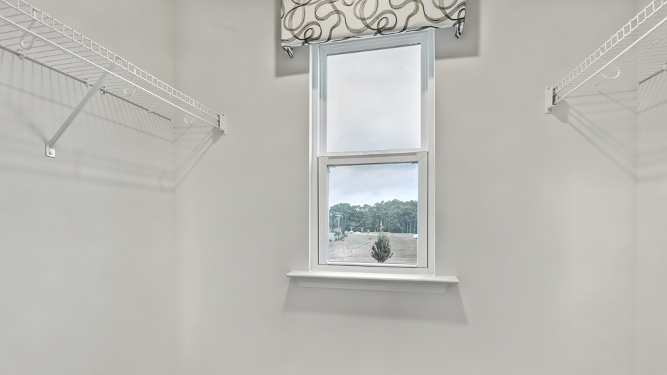 walk-in closet with wire shelving and window for natural light