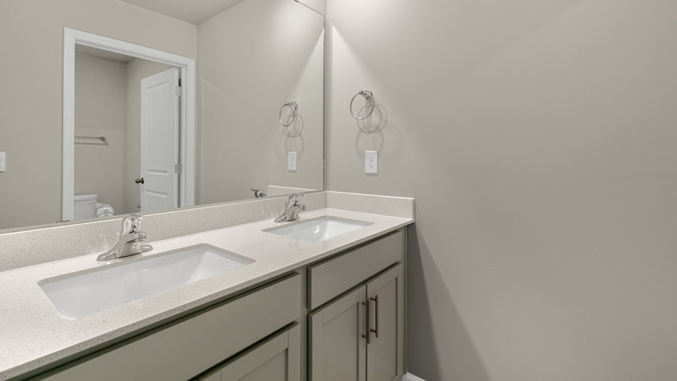 Bathroom with grey cabinets