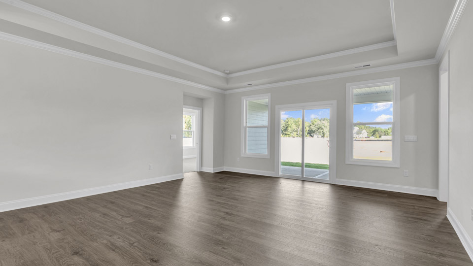 living room with revwood flooring