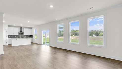 living room with revwood flooring