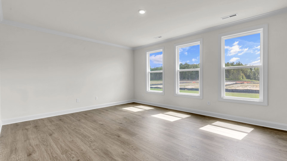 living room with revwood flooring
